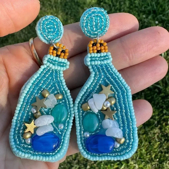 Blue Drift Ocean Bottle Earrings - Picture 8 of 9